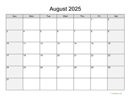 August 2025 Calendar with Weekend Shaded