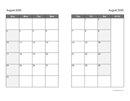 August 2025 Calendar on two pages