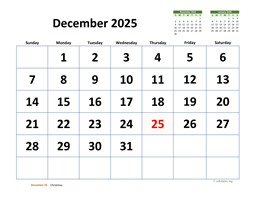 December 2025 Calendar with Extra-large Dates