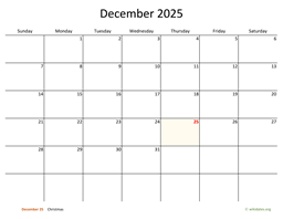 December 2025 Calendar with Bigger boxes