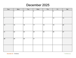 December 2025 Calendar with Weekend Shaded