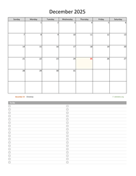 December 2025 Calendar with To-Do List