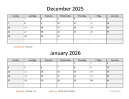 december and january 2025 calendar