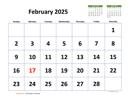 February 2025 Calendar with Extra-large Dates