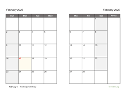 February 2025 Calendar on two pages
