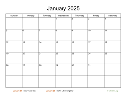 Basic Calendar for January 2025