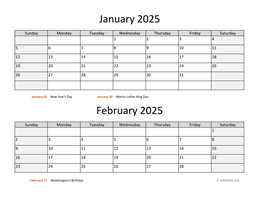 January and February 2025 Calendar