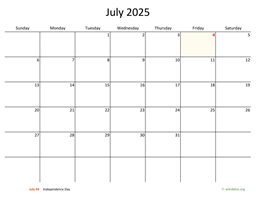 July 2025 Calendar with Bigger boxes