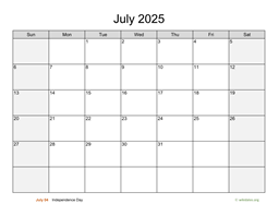 July 2025 Calendar with Weekend Shaded