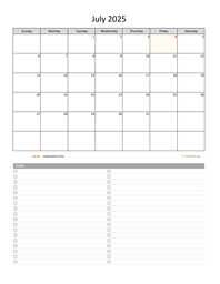 July 2025 Calendar with To-Do List