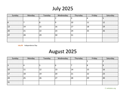 july and august 2025 calendar