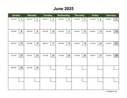 June 2025 Calendar with Day Numbers