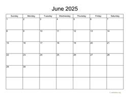 Basic Calendar for June 2025