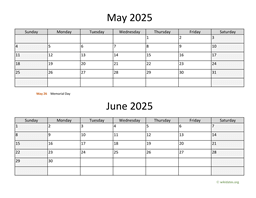 may and june 2025 calendar