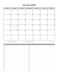 Monthly 2025 Calendar with To-Do List