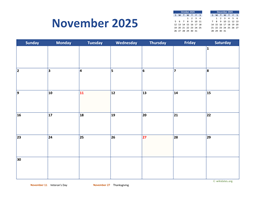 November 2025 Calendar Classic
