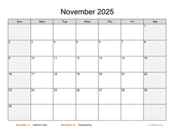 November 2025 Calendar with Weekend Shaded
