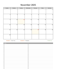 November 2025 Calendar with To-Do List
