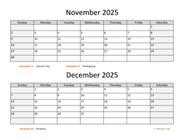 november and december 2025 calendar