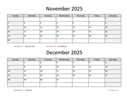 November and December 2025 Calendar