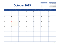October 2025 Calendar Classic