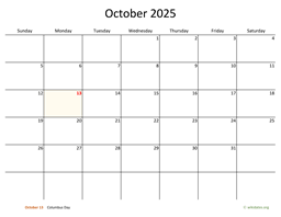October 2025 Calendar with Bigger boxes