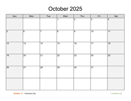 October 2025 Calendar with Weekend Shaded