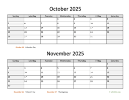october and november 2025 calendar