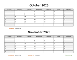 October and November 2025 Calendar