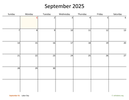September 2025 Calendar with Bigger boxes