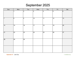 September 2025 Calendar with Weekend Shaded