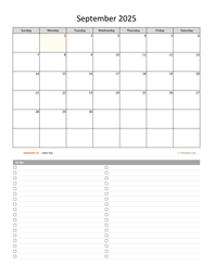 September 2025 Calendar with To-Do List