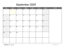 September 2025 Calendar with Notes