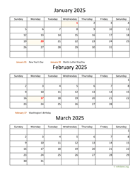 three months 2025 calendar vertical