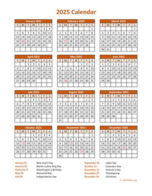 Calendar 2025 Vertical