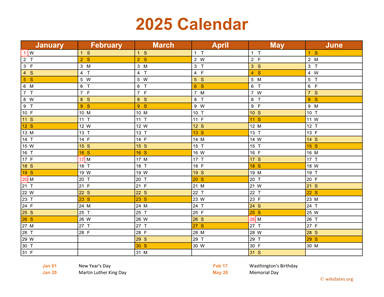 2025 Calendar on 2 Pages, Landscape Orientation