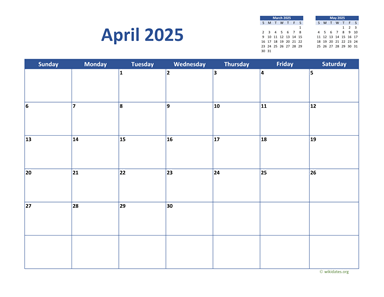 April 2025 Calendar Classic