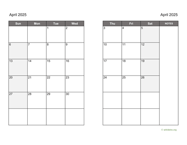 April 2025 Calendar on two pages