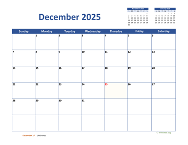 December 2025 Calendar Classic