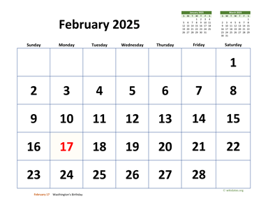 February 2025 Calendar with Extra-large Dates