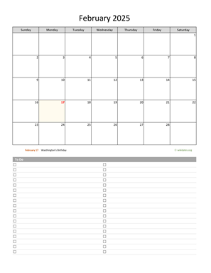 February 2025 Calendar with To-Do List