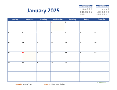 January 2025 Calendar Classic