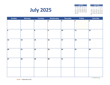 July 2025 Calendar Classic