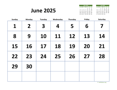 June 2025 Calendar with Extra-large Dates