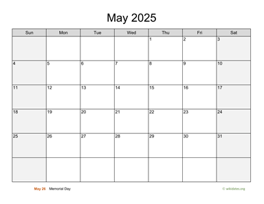 May 2025 Calendar with Weekend Shaded