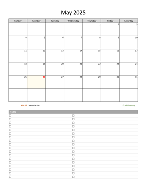 May 2025 Calendar with To-Do List
