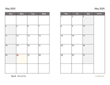May 2025 Calendar on two pages