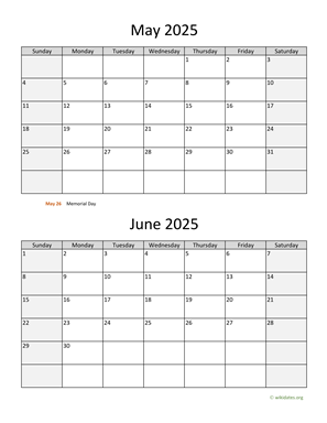 May and June 2025 Calendar Vertical