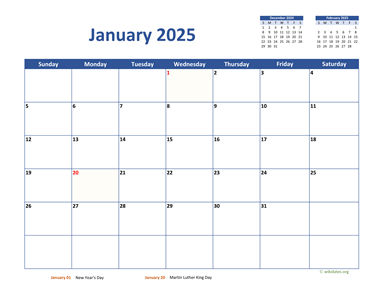Monthly 2025 Calendar Classic