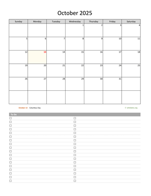 October 2025 Calendar with To-Do List